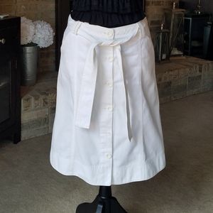 Mango White A-line Belted Skirt